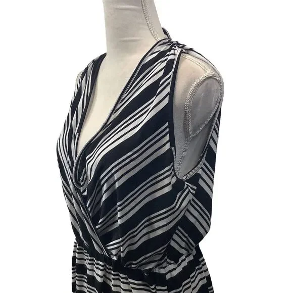 Liberty Love Womens Maxi Long Black White Dress Stripe Size XL Stretch - Picture 4 of 7